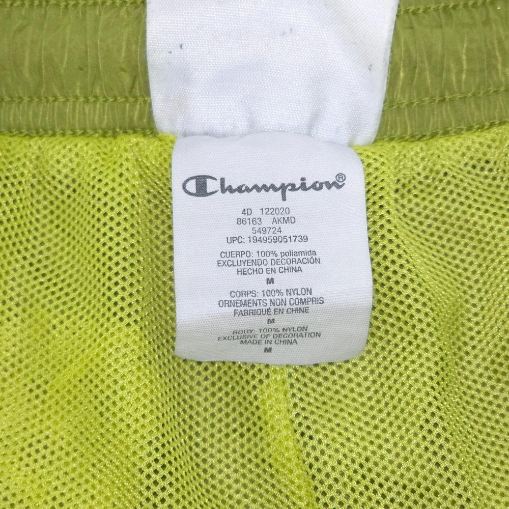 Champion Vintage 90s Swim Trunks Men Medium Green Mesh Lined Nylon Shorts Summer